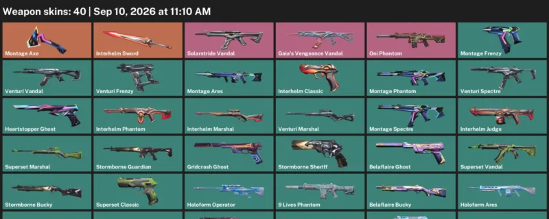 Valorant account inventory for LVL 124 · 9 Lives Phantom & Belaflaire Vandal
