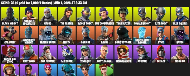 Fortnite account inventory for LVL 540 - Black Knight - Sparkle Specialist - 36 Outfits