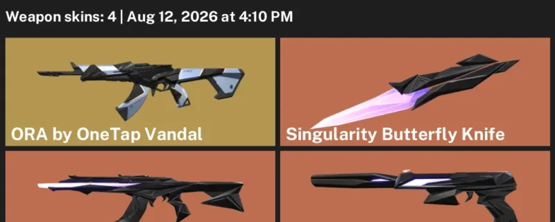 Valorant account inventory for LVL 43 · Singularity Butterfly Knife & Singularity Vandal