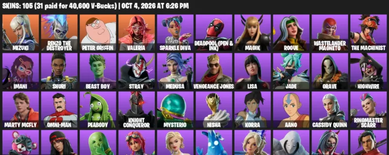 Fortnite account inventory for Mizuki - Renzo the Destroyer - 105 Outfits