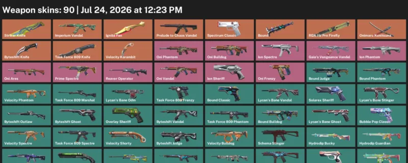 Valorant Accounts listing: LVL 226 · Byteshift Knife & Ignite Fan · 90 Skins - Bronze 2, 90 skins