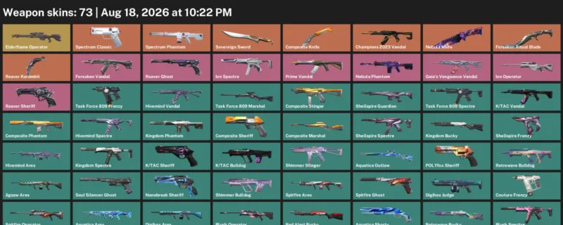 Valorant account inventory for LVL 72 · Reaver Karambit & Composite Knife & Forsaken Ritual Blade