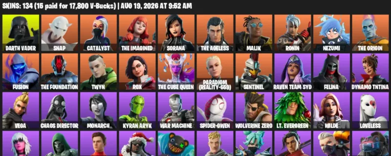 Fortnite account inventory for LVL 2160 - Darth Vader - Snap - 134 Outfits