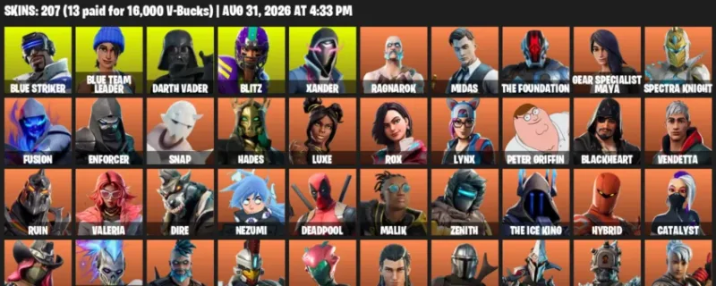 Fortnite account inventory for LVL 3761 - Blue Striker - Blue Team Leader - 207 Outfits