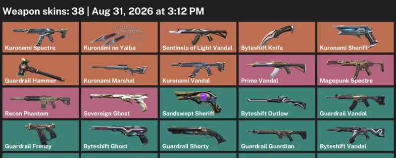 Valorant account inventory for LVL 151 · Byteshift Knife & Kuronami no Yaiba & 38 Skins Byteshift Knife