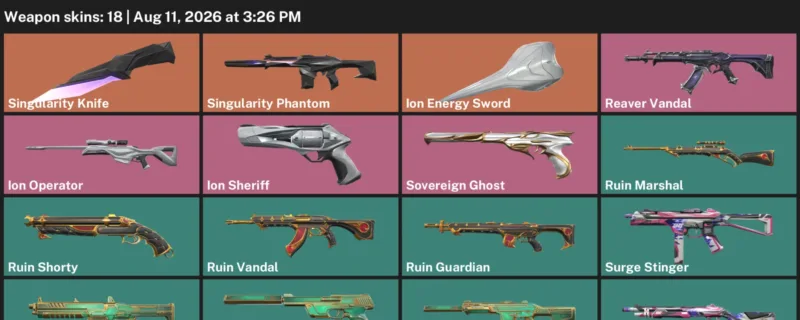 Valorant account inventory for LVL 66 · Reaver Vandal & Ion Energy Sword & Singularity Knife