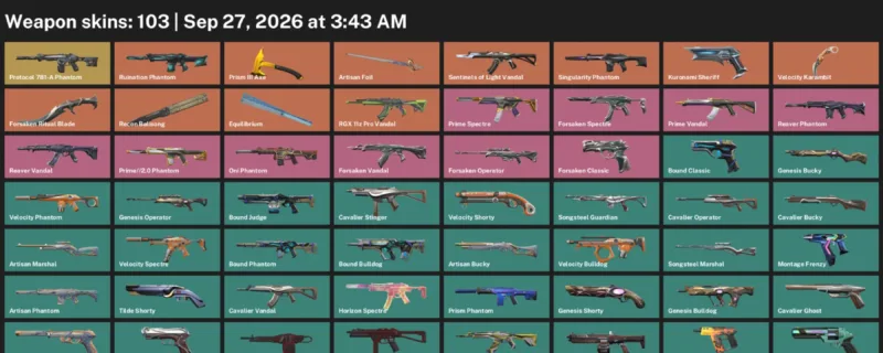 Valorant account inventory for LVL 176 · Forsaken Ritual Blade & Velocity Karambit