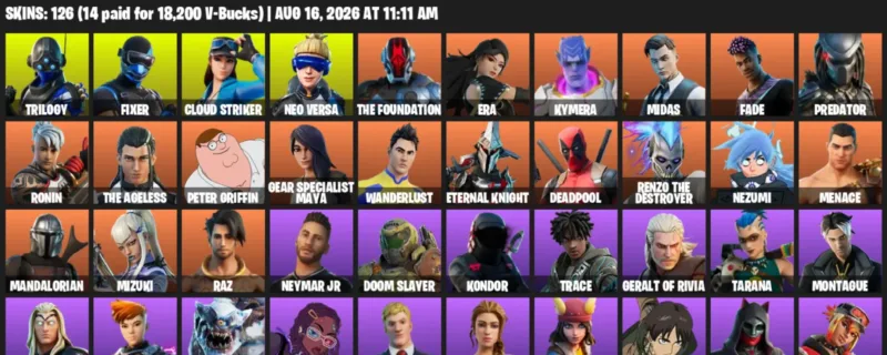 Fortnite account inventory for LVL 1479 - Trilogy - Fixer - 126 Outfits