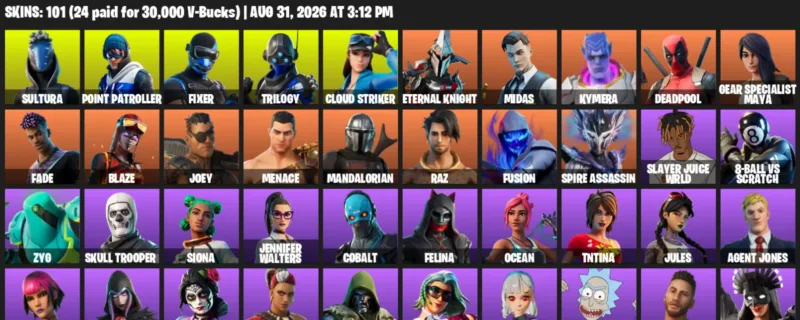 Fortnite account inventory for LVL 2168 - Sultura - Point Patroller - 101 Outfits