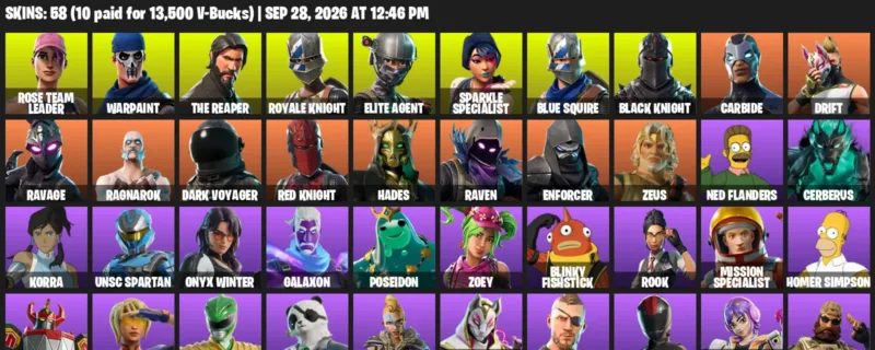 Fortnite account inventory for Rose Team Leader - Warpaint - 58 Outfits