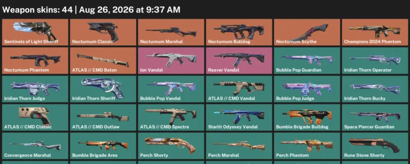 Valorant account inventory for LVL 75 · Nocturnum Scythe & Cmd Vandal