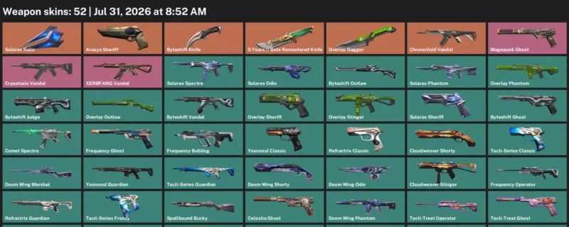 Valorant Accounts listing: LVL 96 · 5 Years // Beta Remastered Knife & Byteshift Knife · 52 Skins - Unranked, 52 skins