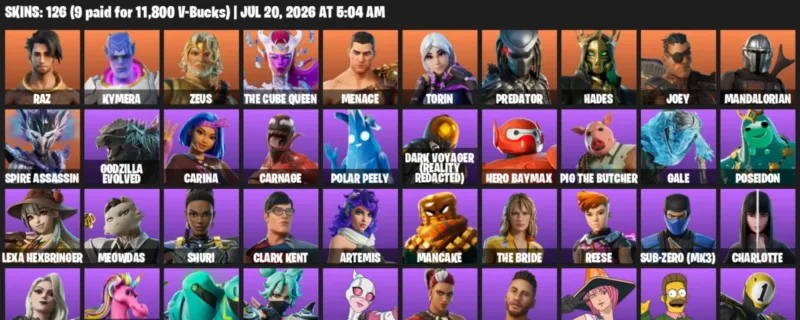 Fortnite Accounts listing: LVL 2853 - Raz - Kymera - 126 Outfits - 126 outfits