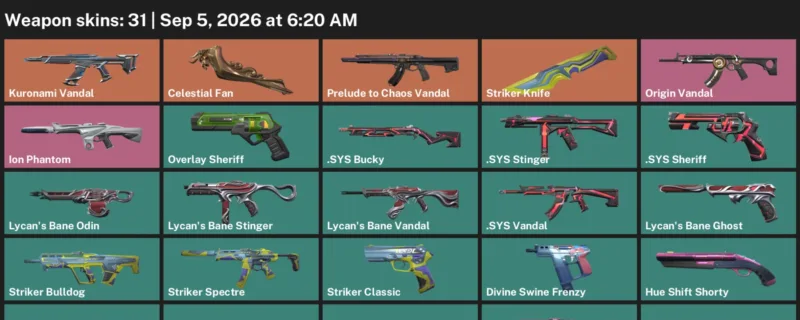 Valorant account inventory for LVL 123 · Celestial Fan & Striker Knife & 31 Skins Celestial Fan