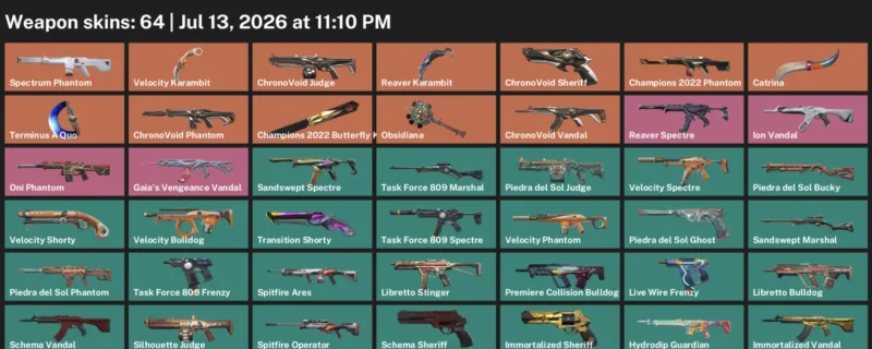 Valorant Accounts listing: LVL 133 · Velocity Karambit & Reaver Karambit · 64 Skins - Platinum 1, 64 skins