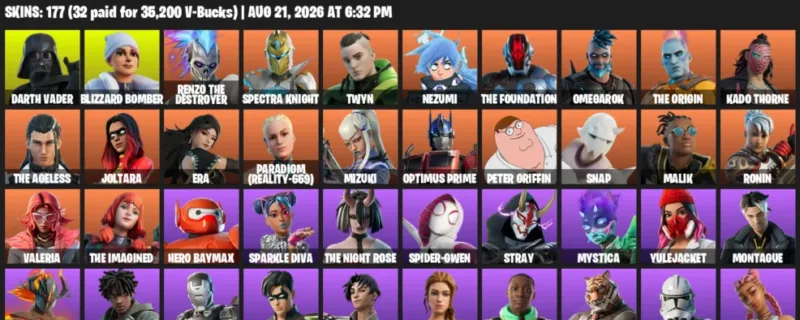 Fortnite account inventory for LVL 3841 - Darth Vader - Blizzard Bomber - 177 Outfits
