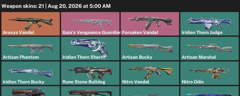 Valorant account inventory for LVL 45 · 21 Skins Araxys Vandal & Forsaken Vandal