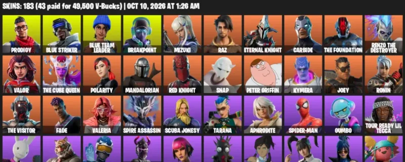 Fortnite account inventory for Prodigy - Blue Striker - 120 Outfits