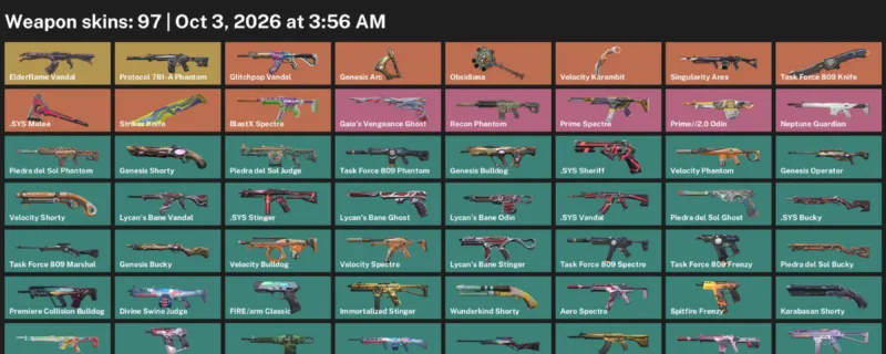 Valorant account inventory for LVL 201 · Velocity Karambit & Striker Knife