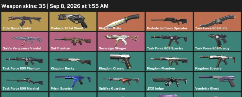 Valorant account inventory for LVL 80 · Task Force 809 Knife & 35 Skins Kingdom Knife
