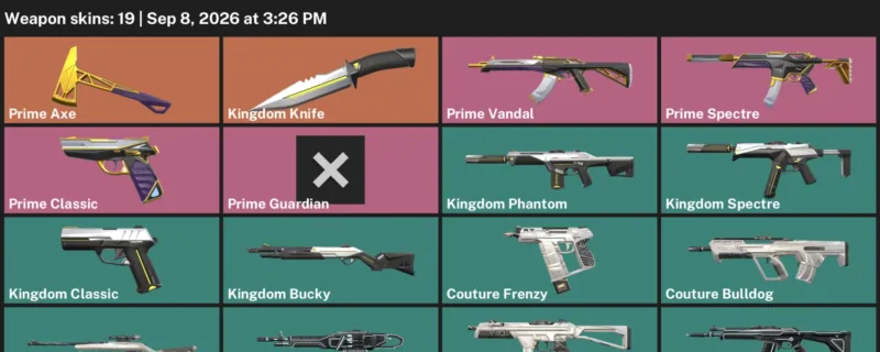 Valorant account inventory for LVL 39 · Kingdom Knife & Exe Vandal