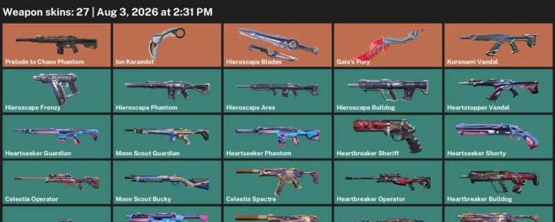 Valorant account inventory for LVL 36 · Ion Karambit & Celestia Operator