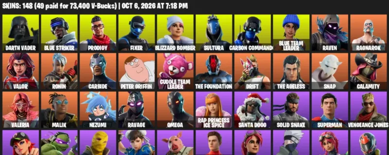 Fortnite account inventory for Darth Vader - Blue Striker - 120 Outfits