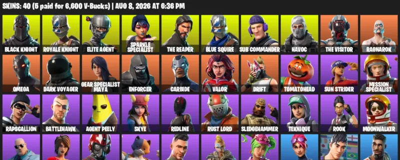 Fortnite account inventory for LVL 523 - Black Knight - Royale Knight - 40 Outfits