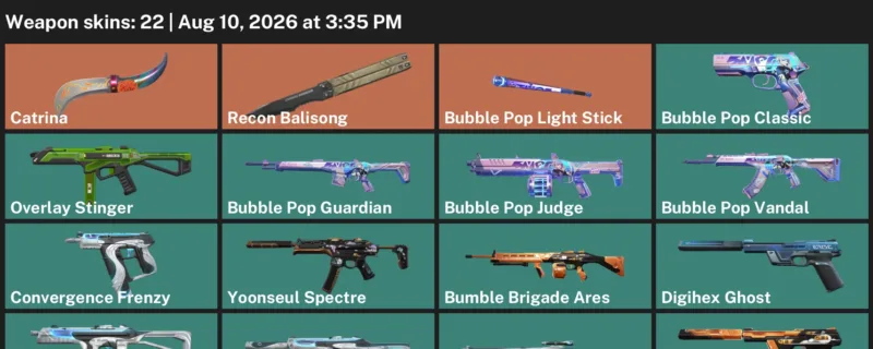 Valorant account inventory for LVL 78 · Bubble Pop Vandal & Bubble Pop Judge