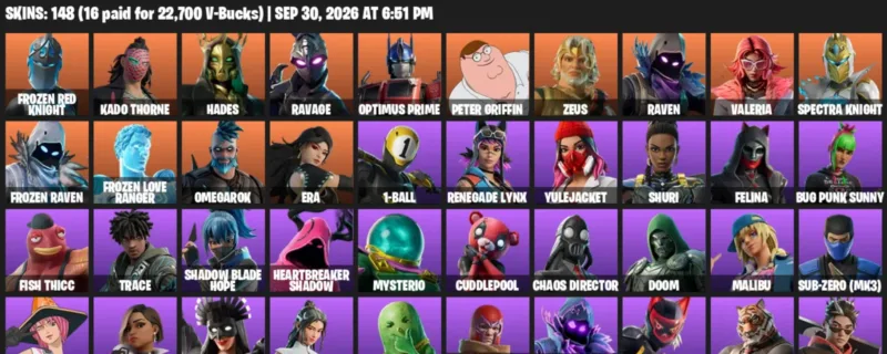 Fortnite account inventory for Frozen Red Knight - Kado Thorne - 120 Outfits