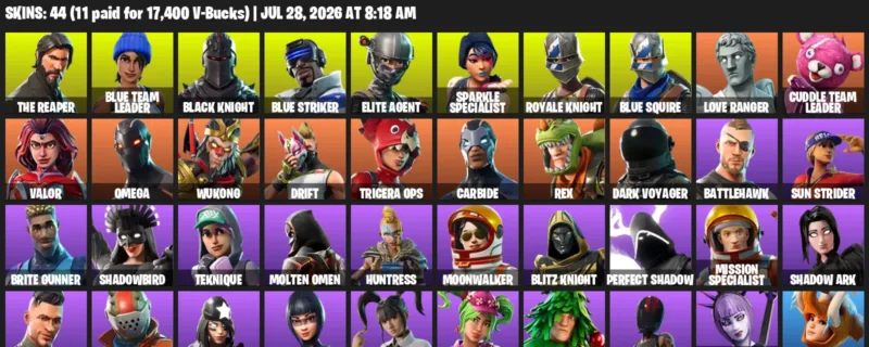 Fortnite Accounts listing: LVL 668 - The Reaper - Blue Team Leader - 44 Outfits - 44 outfits