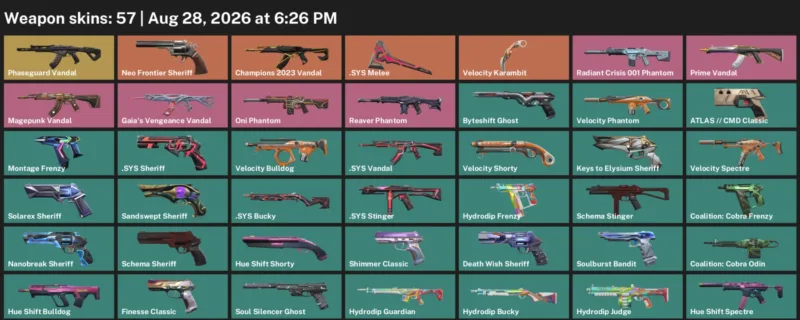Valorant account inventory for LVL 326 · Velocity Karambit & Sys Vandal