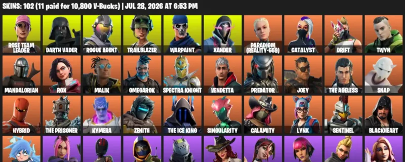 Fortnite Accounts listing: LVL 1188 - Rose Team Leader - Darth Vader - 102 Outfits - 102 outfits